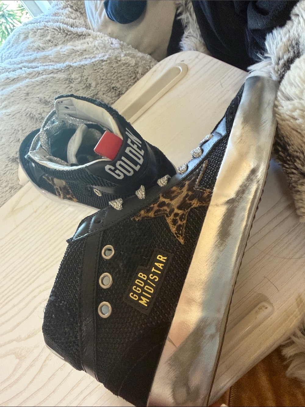 *Authenticated*Golden Goose Deep Blue Mid-Star Sneaker with Leopard star - Picture 3 of 17